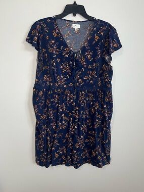 True Craft Navy Floral Tie-Front Flowy Dress